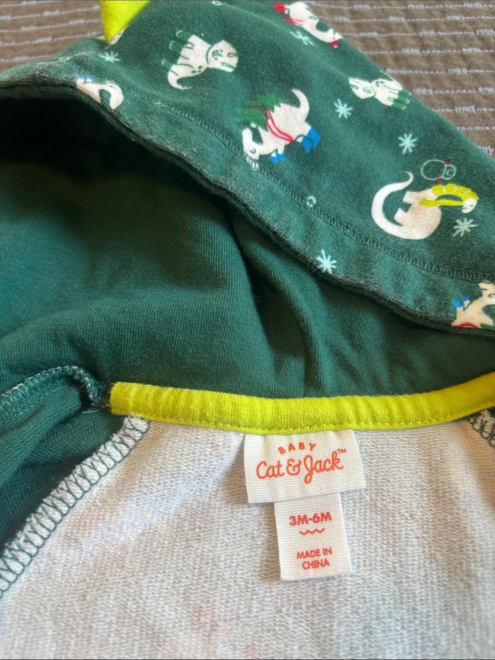 Cat & Jack Baby 3-6M Green Dinosaur Winter Hooded One-Piece Romper